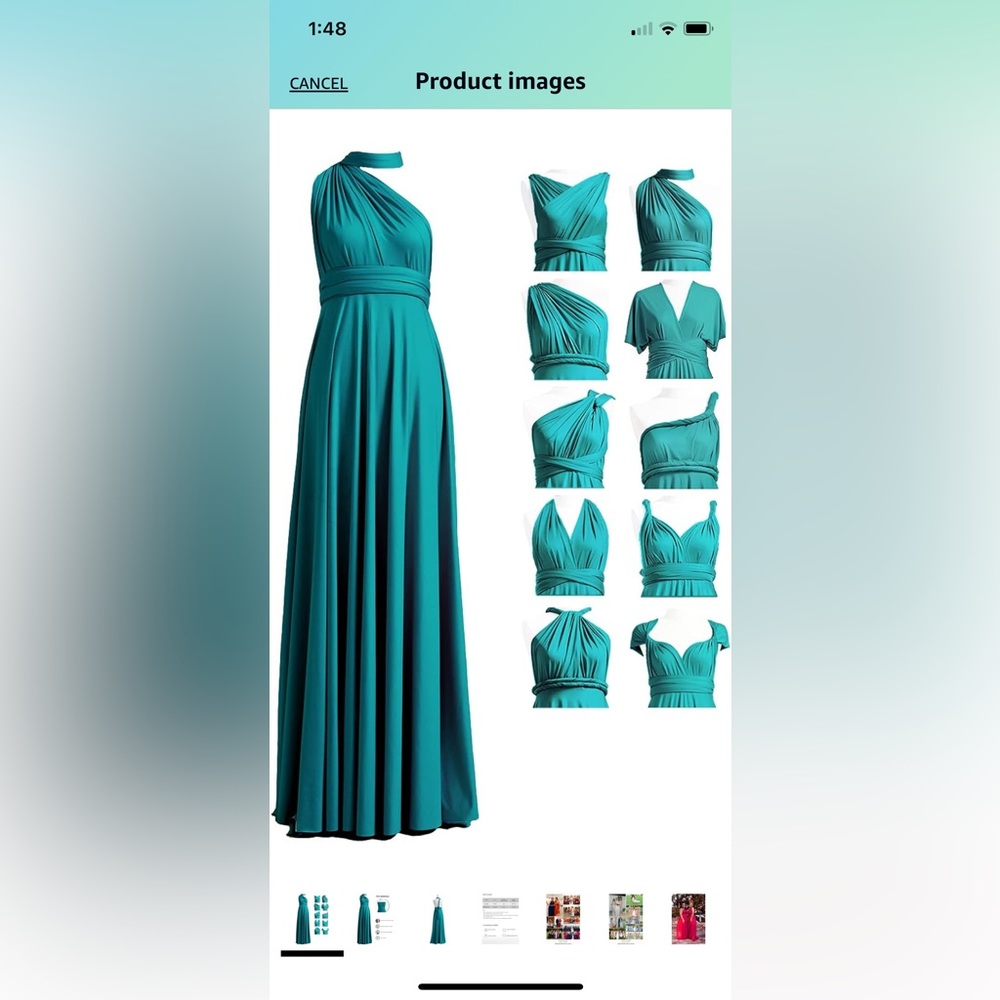 Long teal dress - convertible. Never worn.